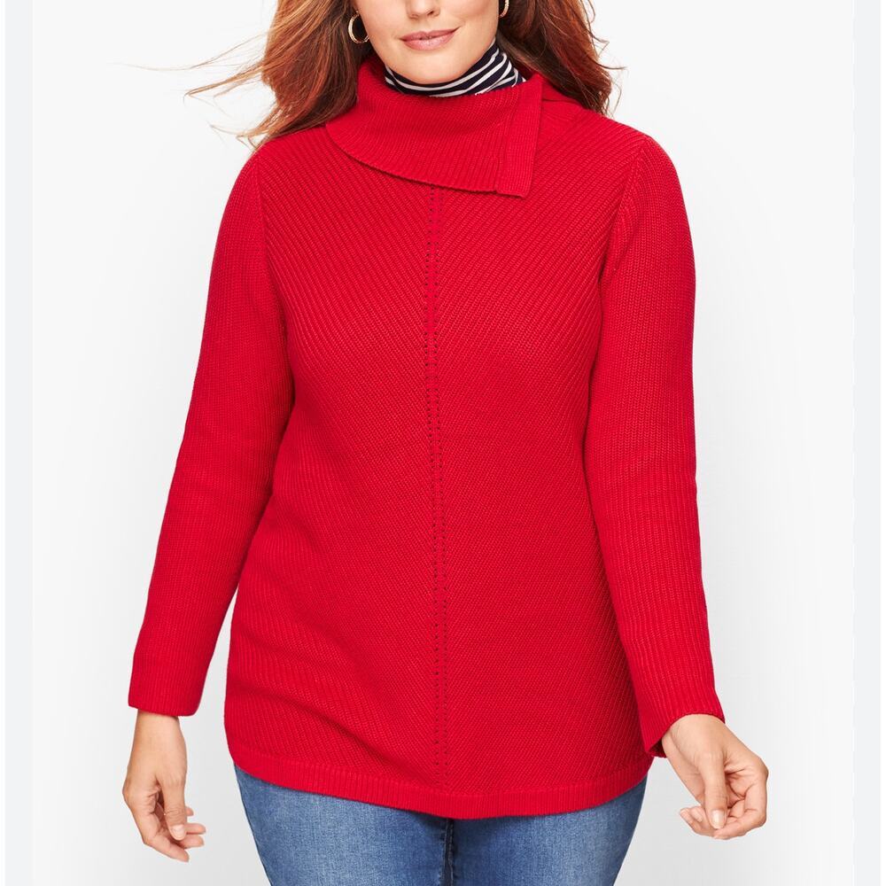 Talbots Plus Red Chevron  Stitch  Split Neck Size 2X‎